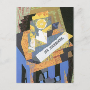 Postal Juan Gris - Periódicos y cuenco de frutas