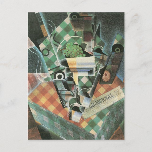Postal Juan Gris - Vida fija con mantel a cuadros (Anverso)