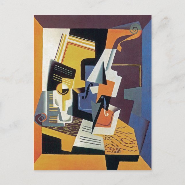 Postal Juan Gris - Violín y vaso - Arte abstracto (Anverso)