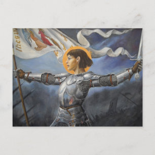 Postal Juana de Arco con pancarta
