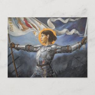 Postal Juana de Arco con pancarta