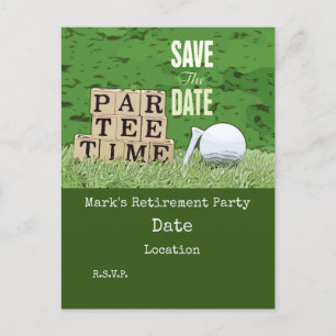 Postal Jubilación de Golf con bola par tiempo de salida e