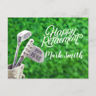 Postal Jubilación de golf feliz con hierro de golf