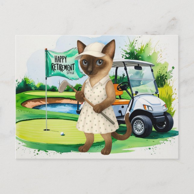 Postal Jubilación de golf para los amantes del gato siamé (Anverso)
