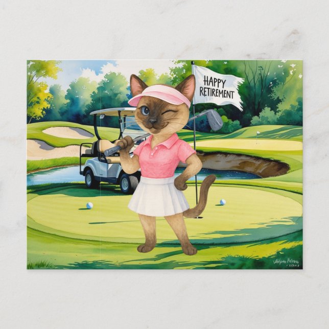 Postal Jubilación de golf para los amantes del gato siamé (Anverso)
