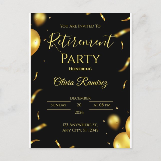 Postal Jubilación Elegante De Oro Y Negro (Anverso)