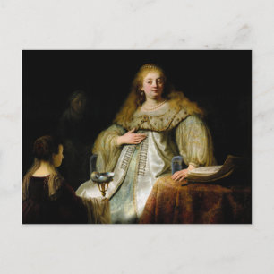 Postal Judith en el banquete de Holofernes por Rembrandt
