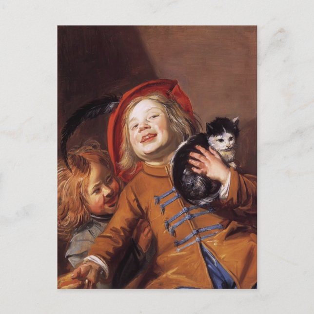 Postal Judith Leyster - Niños riéndose con un gato (Anverso)