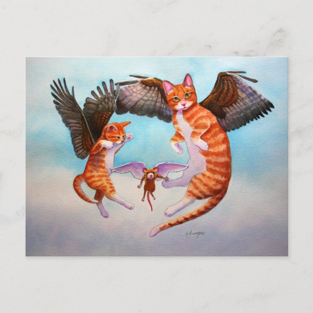 Postal Juego Angel Cat and Mouse (Anverso)