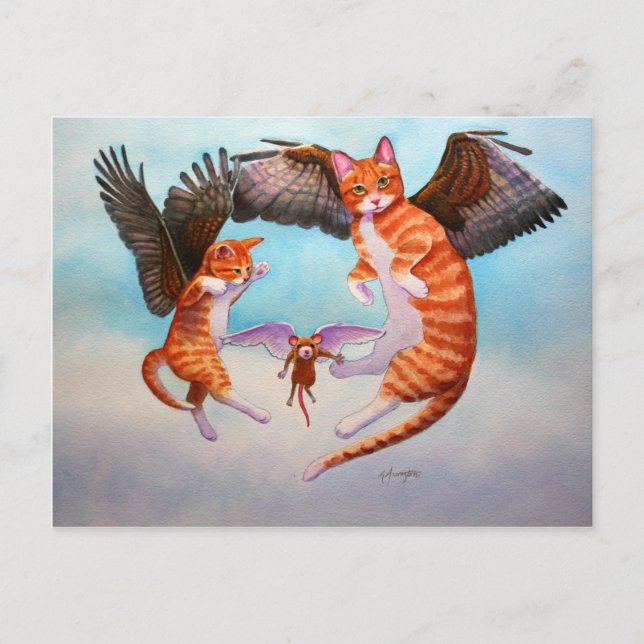 Postal Juego Angel Cat and Mouse (Anverso)