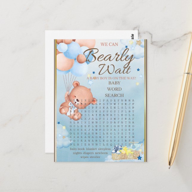 Postal Juego Bear Baby Shower Boy (Anverso/Reverso In Situ)