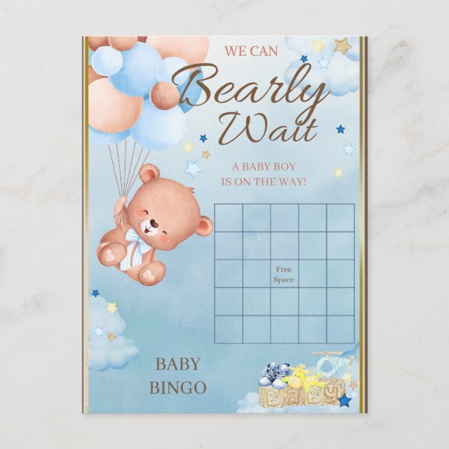 Postal Juego Bear Baby Shower Boy (Anverso)