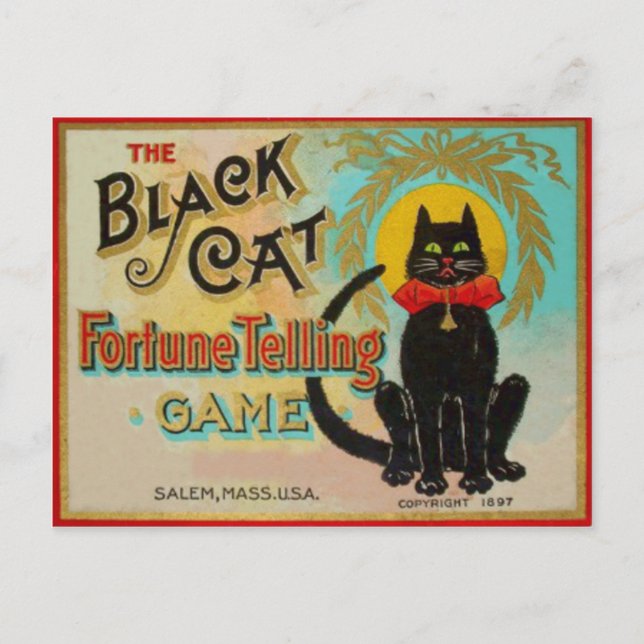 Postal Juego de adivinación de la suerte del gato negro (Anverso)