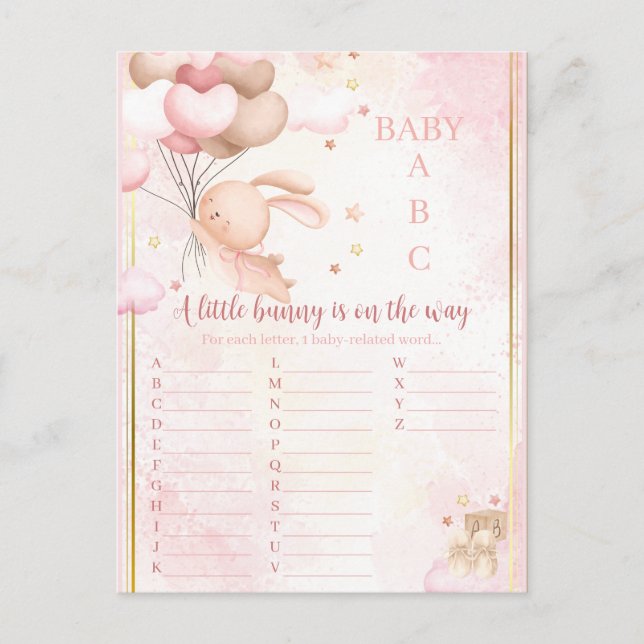 Postal Juego de Baby Shower Baby Girl Bunny (Anverso)