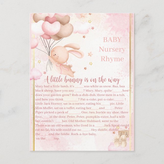 Postal Juego de Baby Shower Baby Girl Bunny (Anverso)