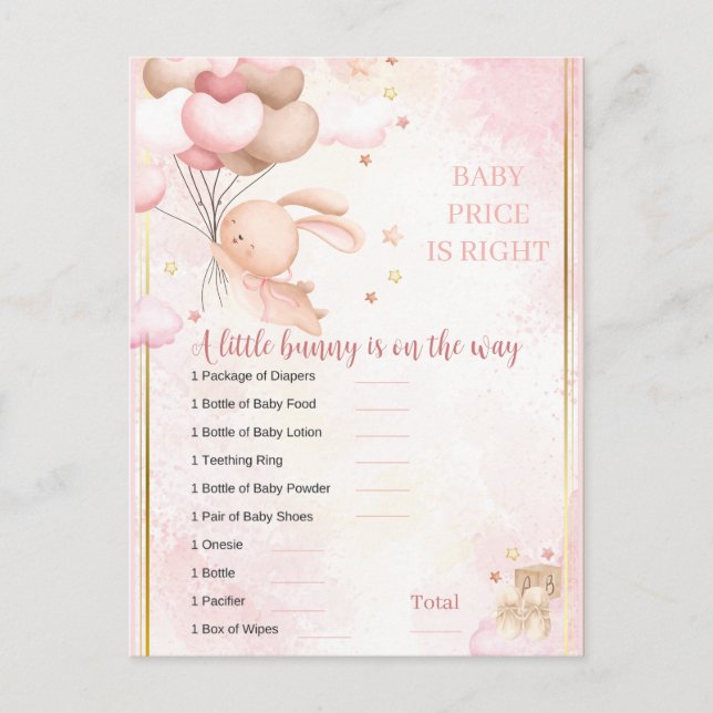 Postal Juego de Baby Shower Baby Girl Bunny (Anverso)