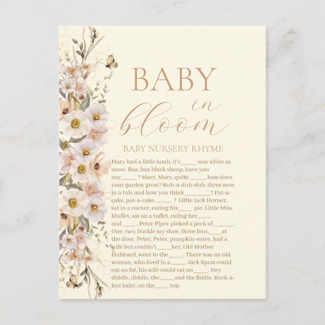 Postal Juego de Baby Shower Boho Neutral Bebé en Floració (Anverso)
