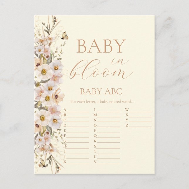 Postal Juego de Baby Shower Boho Neutral para Bebé en Flo (Anverso)