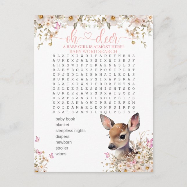 Postal Juego de Baby Shower Bosque del Ciervo (Anverso)
