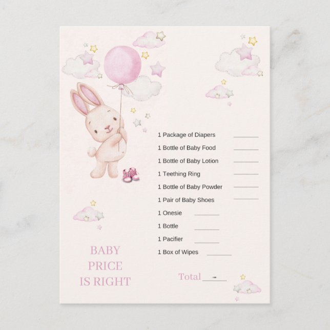 Postal Juego de Baby Shower de Niña con tema de Conejito (Anverso)