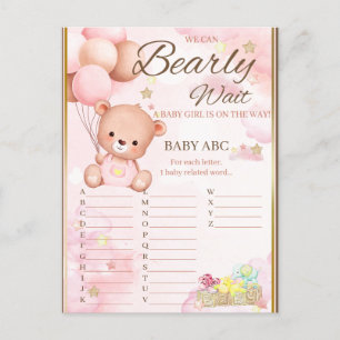 Postal Juego de Baby Shower de Niña del Oso