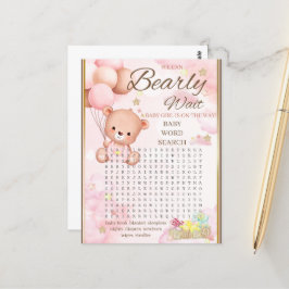 Postal Juego de Baby Shower de Osita para Niña