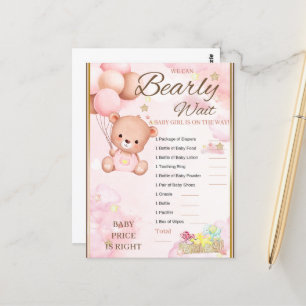 Postal Juego de Baby Shower de Osita para Niña