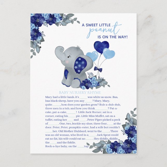 Postal Juego de Baby Shower Elephant Boy (Anverso)