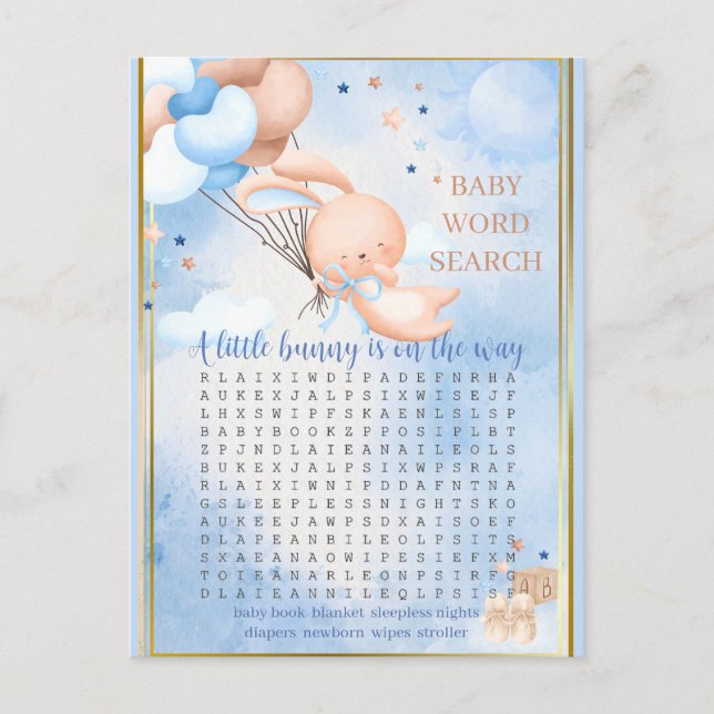 Postal Juego de Baby Shower para Baby Boy Bunny (Anverso)