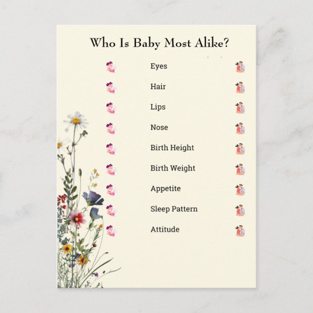 Postal Juego de Baby Shower Wildflowers (Anverso)