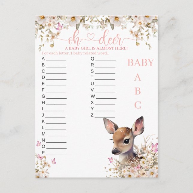 Postal Juego de Baby Shower Woodland Deer (Anverso)
