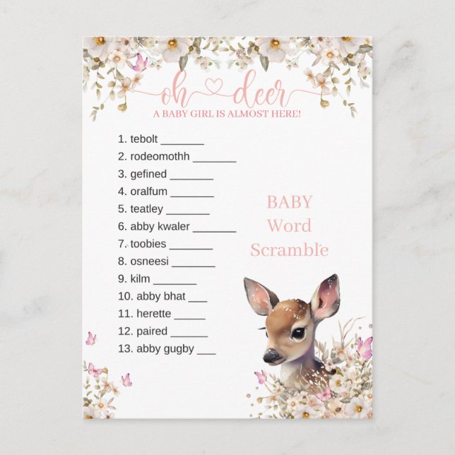 Postal Juego de Baby Shower Woodland Deer (Anverso)