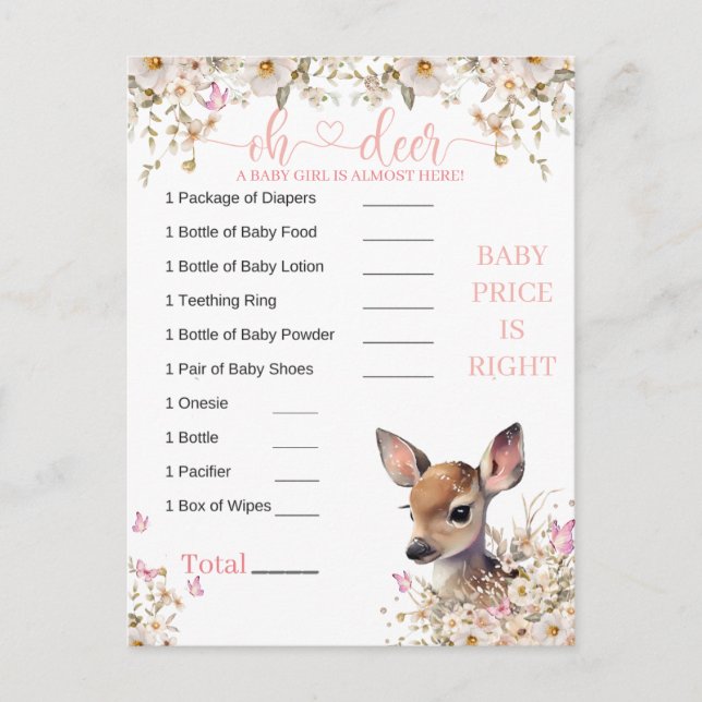 Postal Juego de Baby Shower Woodland Deer (Anverso)