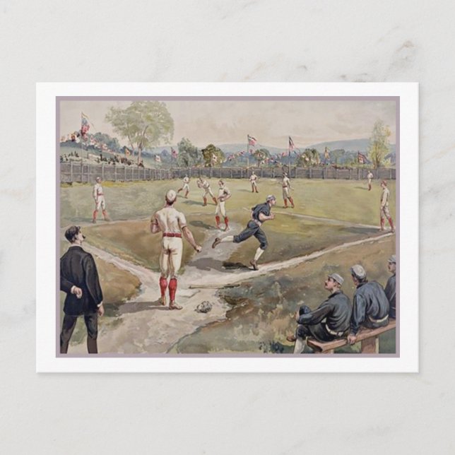 Postal Juego de béisbol Louis Prang Antique Print 1887 (Anverso)