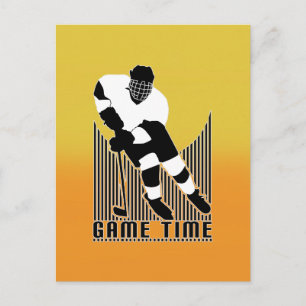 Postal Juego de Hockey Vintage Tiempo Naranja Amarillo De
