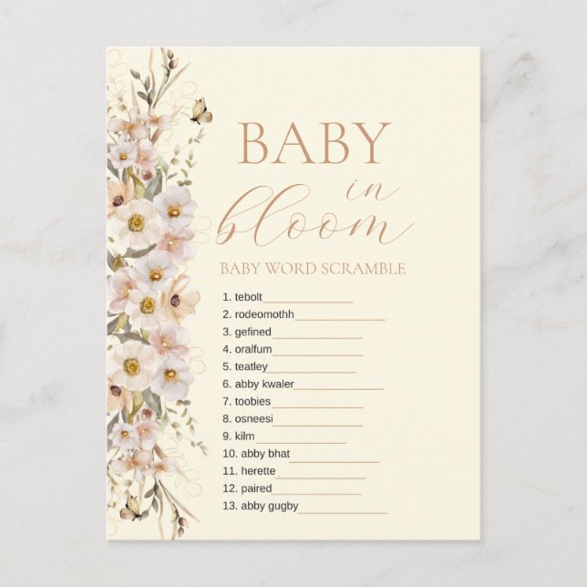 Postal Juego de la Ducha de Bebé Boho Neutral "Bebé en Fl (Anverso)