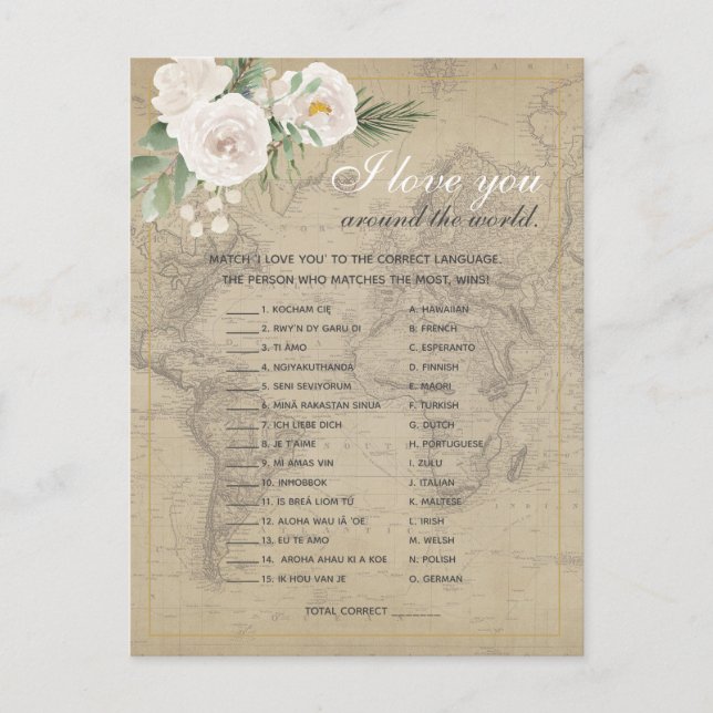 Postal Juego de la ducha de boda de frases extranjeras de (Anverso)