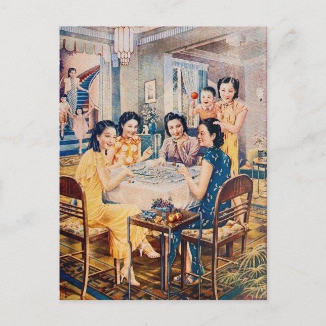 Postal Juego de Mahjong para la publicidad retro de Shang (Anverso)