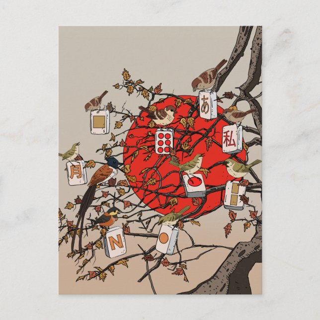 Postal Juego de pájaros Mahjong (Anverso)