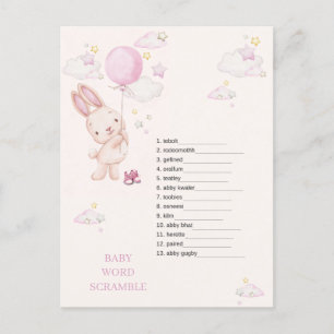 Postal Juego de shower de bebé niña con tema de conejito