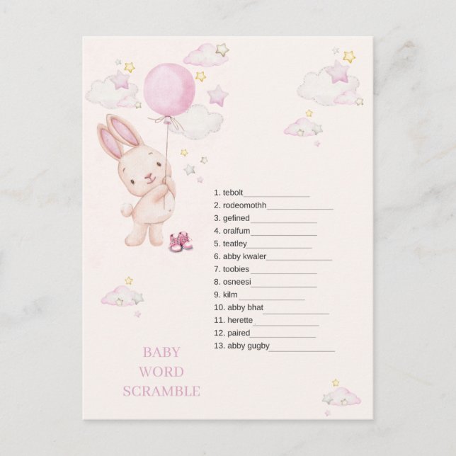 Postal Juego de shower de bebé niña con tema de conejito (Anverso)