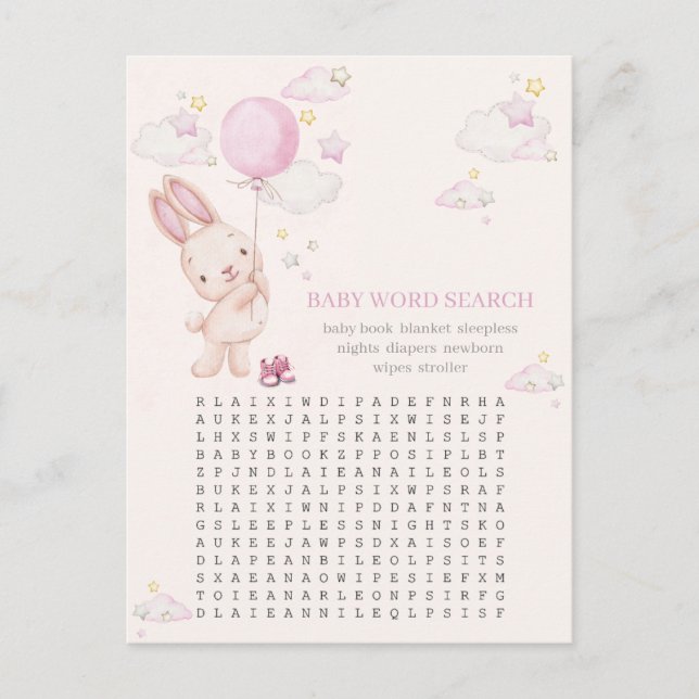 Postal Juego de shower de bebé niña conejito (Anverso)