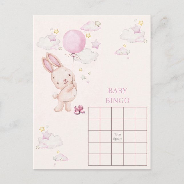 Postal Juego de shower de bebé niña conejito (Anverso)