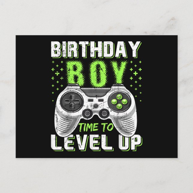 Postal Juego de video Level Up Birday Boy (Anverso)