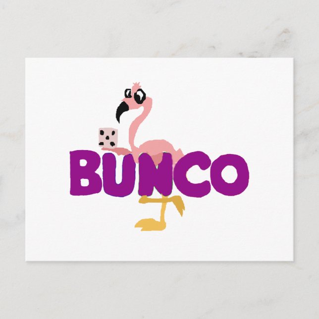 Postal Juego divertido de dados de Bunco y flamenco rosad (Anverso)