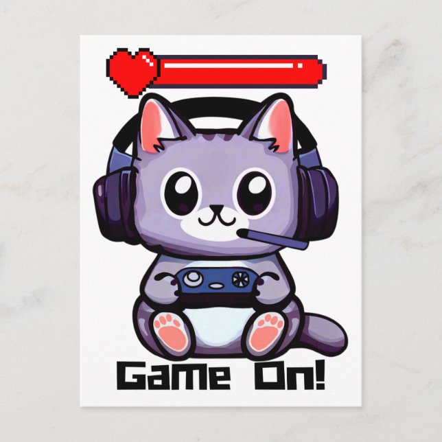 Postal Juego En Gato Jugador Con Barra De Estado (Anverso)