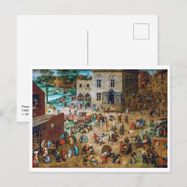 Postal Juegos infantiles | Pieter Bruegel el mayor | (Anverso / Reverso)