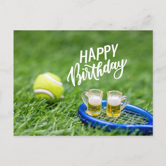 Postal Jueves de tenis con bola y cerveza sobre hierba ve (Anverso)