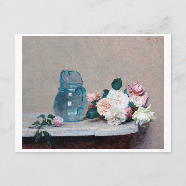 Postal Jug de Rosa y vidrio, Henri Fantin-Latour (Anverso)