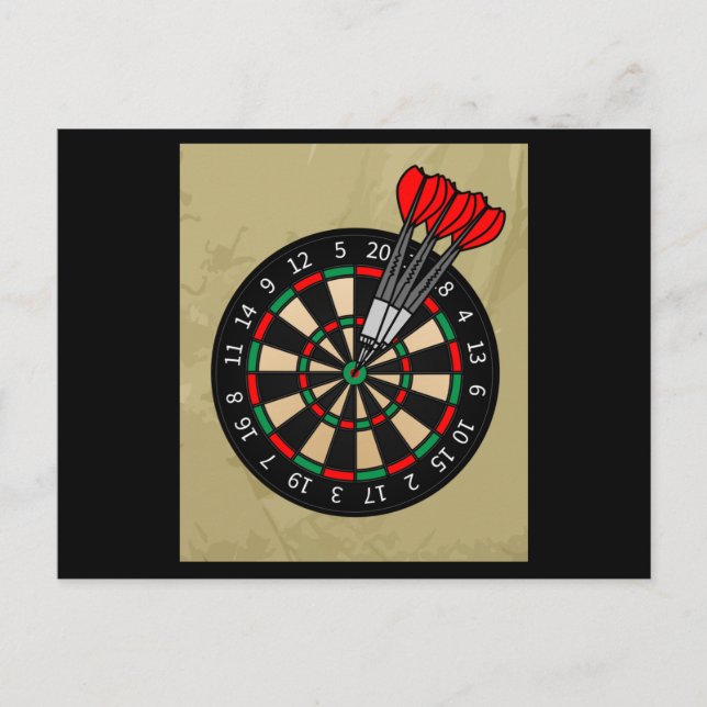 Postal Jugador Dart Dartboard con Flechas de dardos (Anverso)